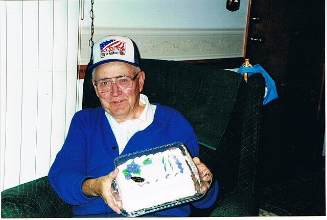 Ernie on his 80th with cake from Richard and Barb